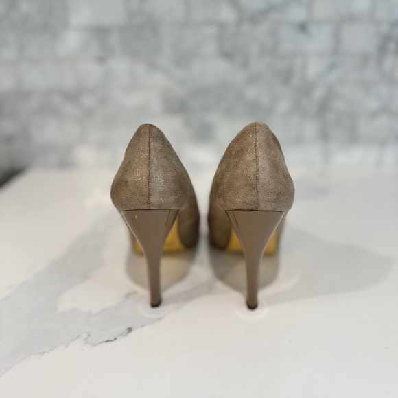 Nine West Taupe Suede Peep-Toe Heels - Picture 3 of 4